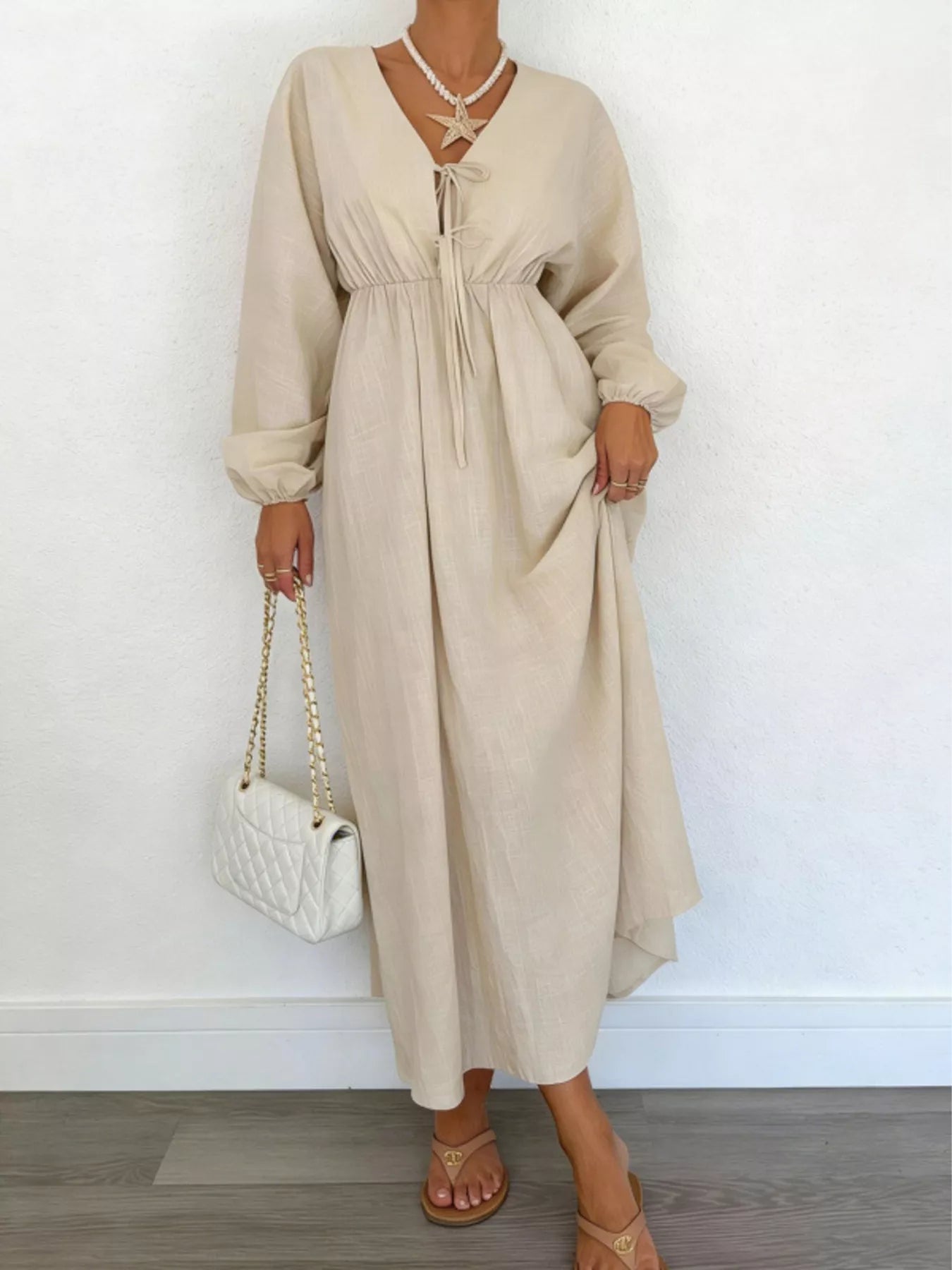 Tie Front Balloon Sleeve Maxi Dress Secondary image