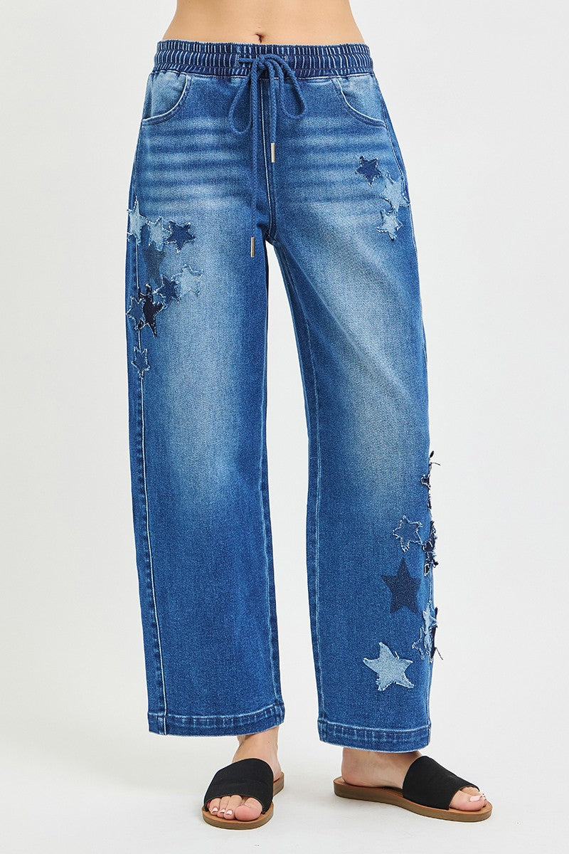 RISEN Elastic Band Slouchy Cropped Barrel with Star Patch Secondary image