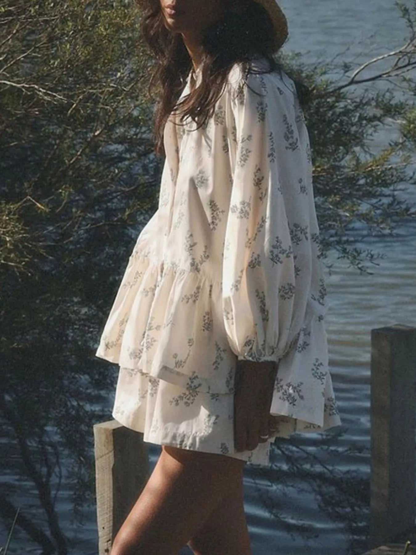 Floral Print Balloon Sleeve Top and Shorts Set Secondary image