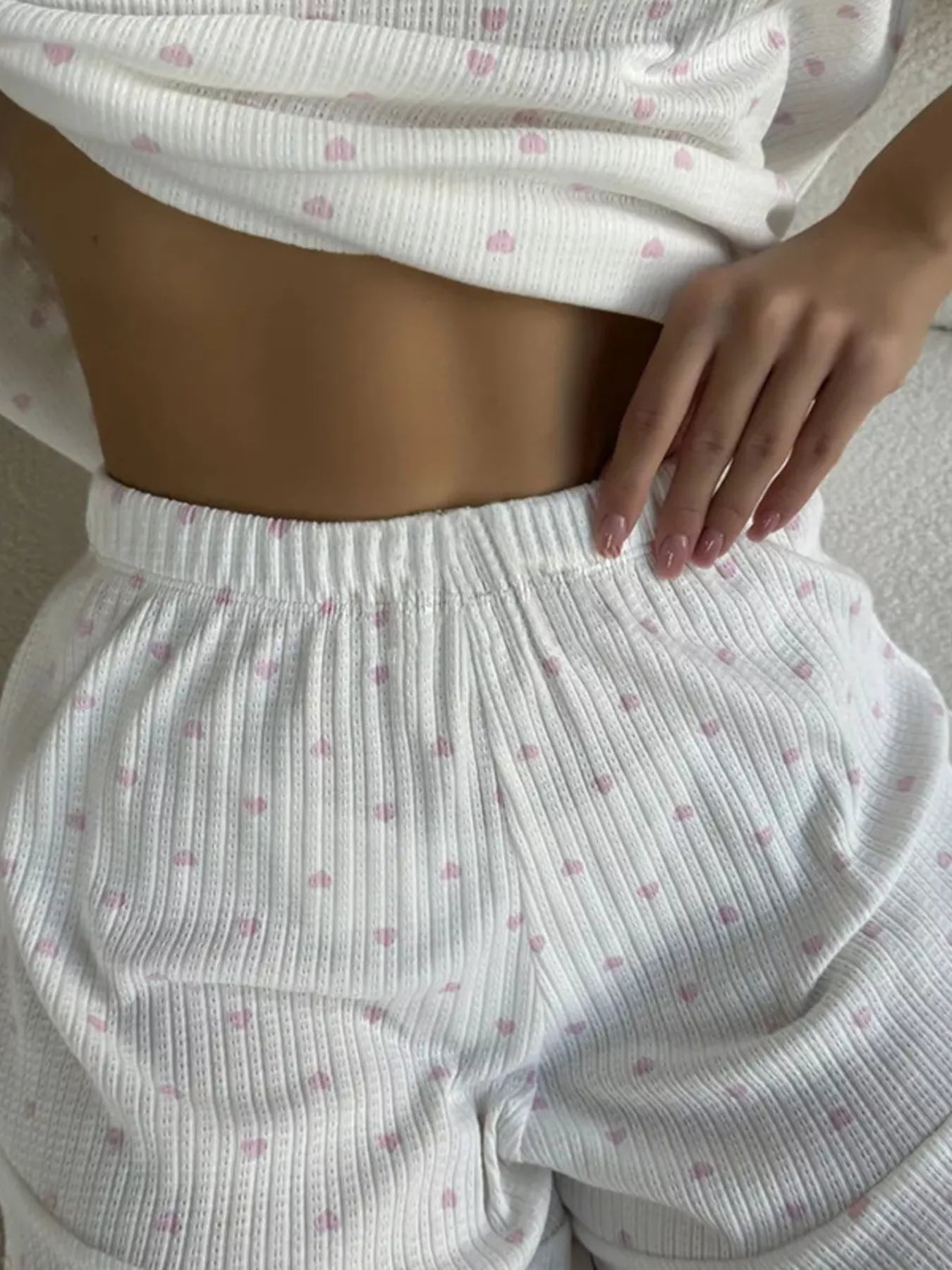 Heart Print Casual Top and Shorts Lounge Set Secondary image