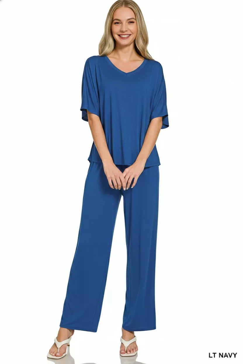 Zenana V-neck Oversized Top & Pants Set Secondary image
