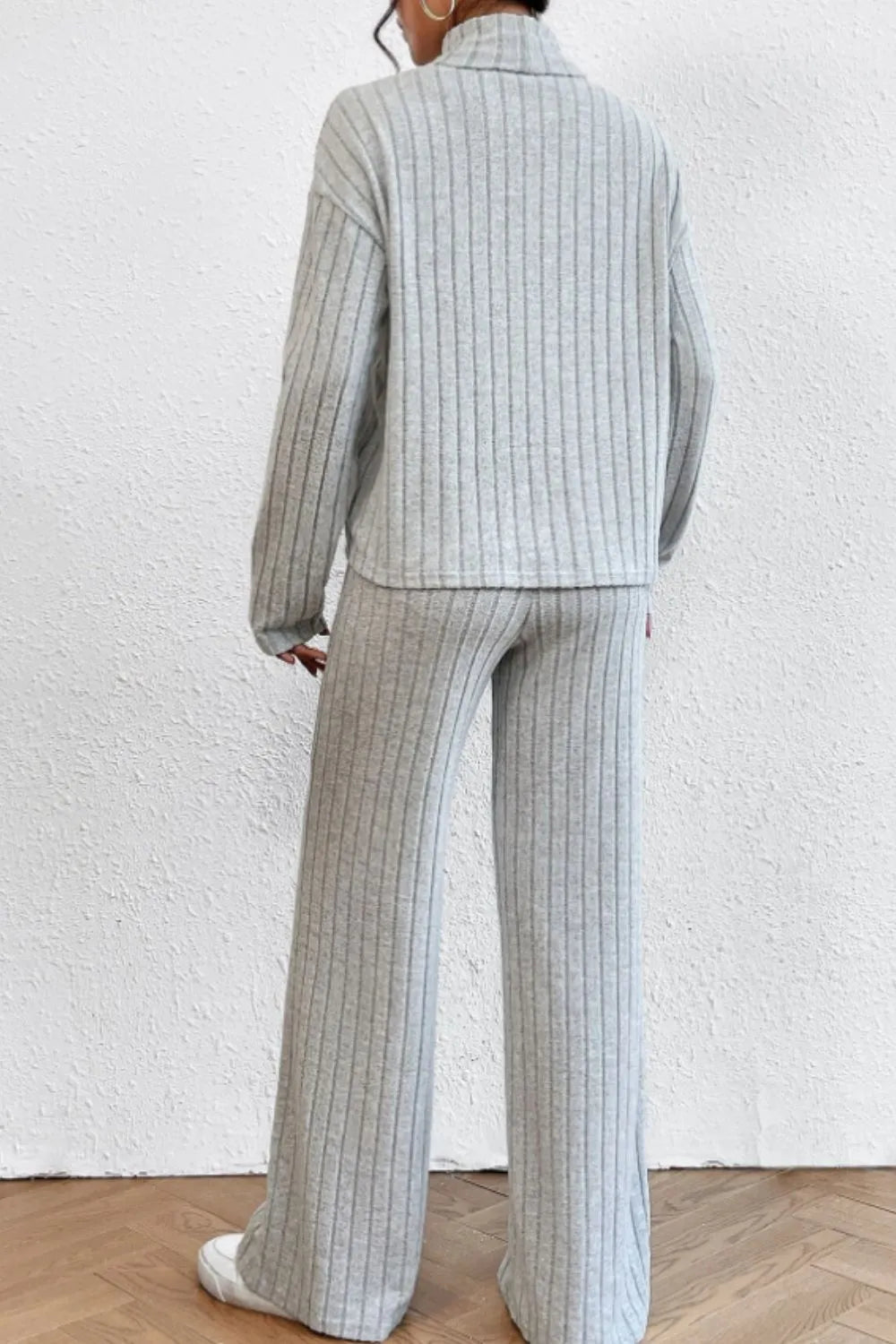 Mock Neck Dropped Shoulder Top and Pants Set Secondary image