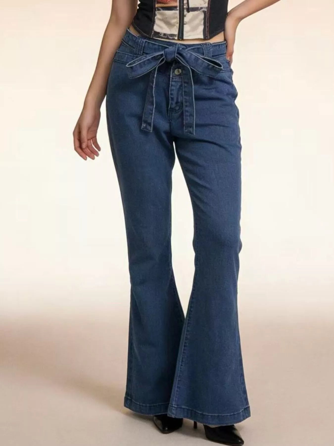 Bow-Tie High-Waisted Flare Jeans Secondary image