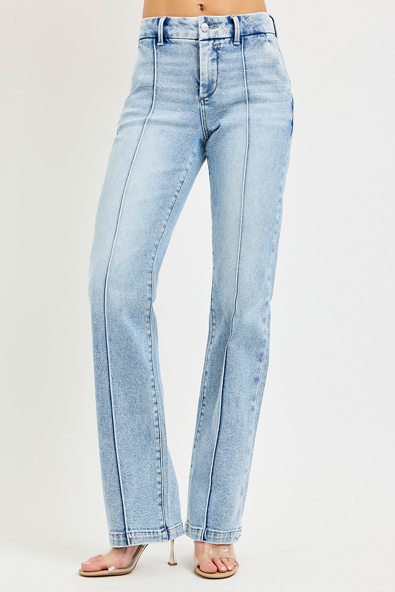 RISEN Tummy Control High Rise Straight Pin Tuck Jeans Secondary image
