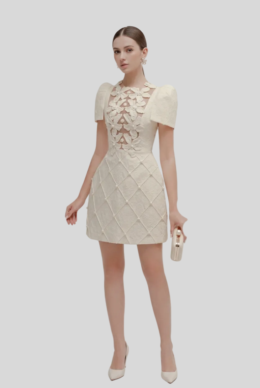 Apricot Designer Evening Mini Dress | Short Sleeve Bodycon Gown 1810
