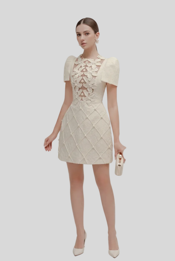 Apricot Designer Evening Mini Dress | Short Sleeve Bodycon Gown 1810