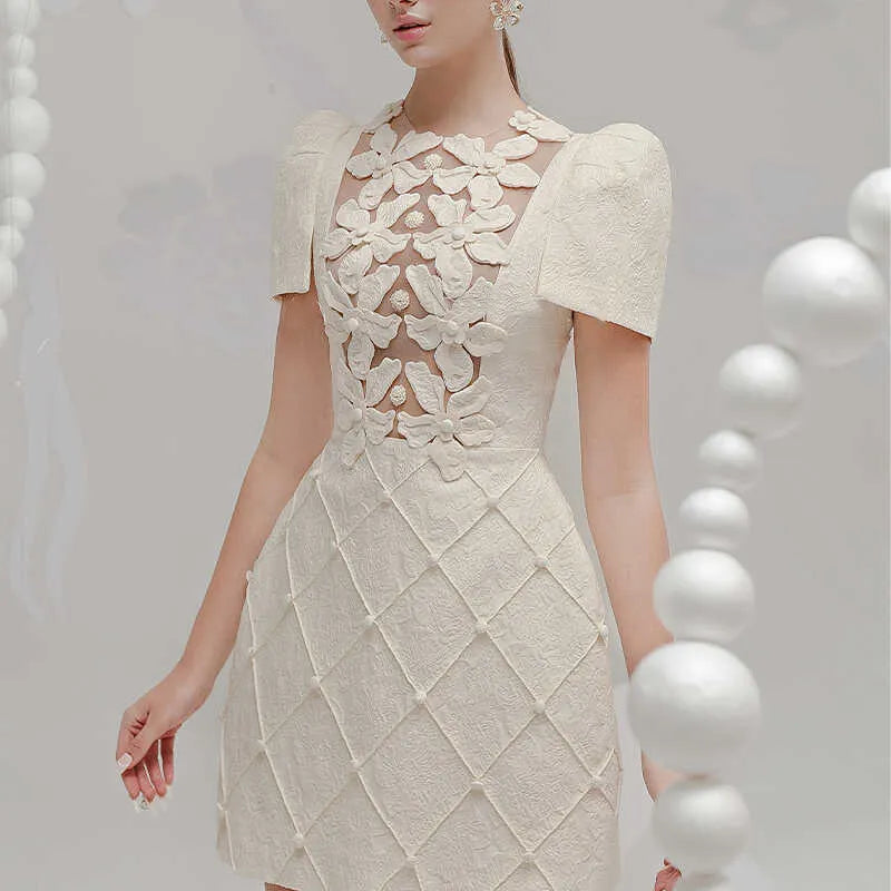 Apricot Designer Evening Mini Dress | Short Sleeve Bodycon Gown 1810