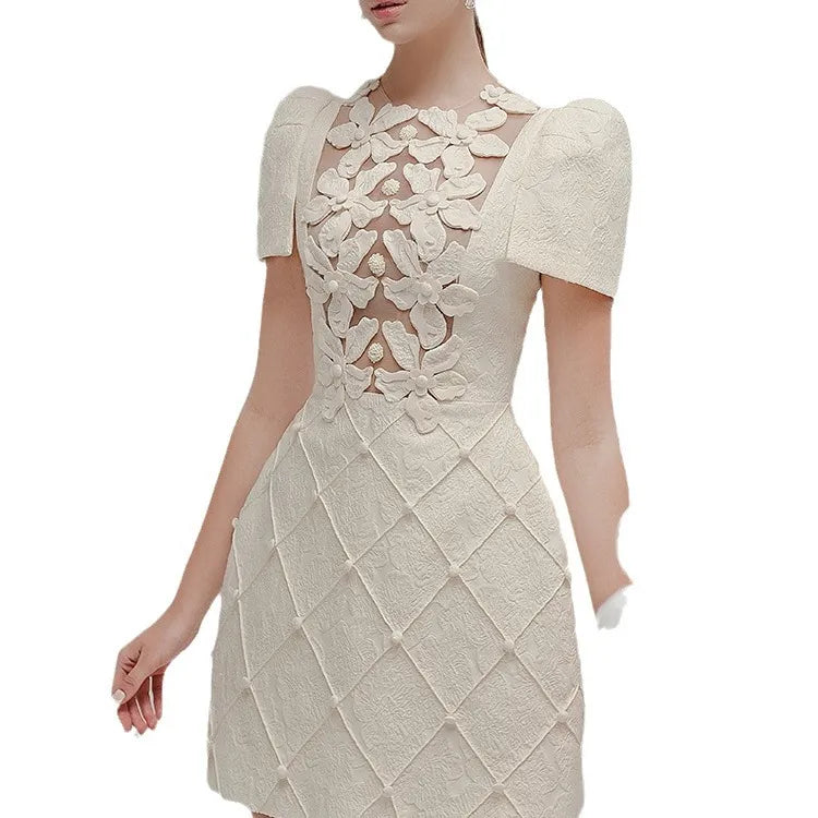 Apricot Designer Evening Mini Dress | Short Sleeve Bodycon Gown 1810