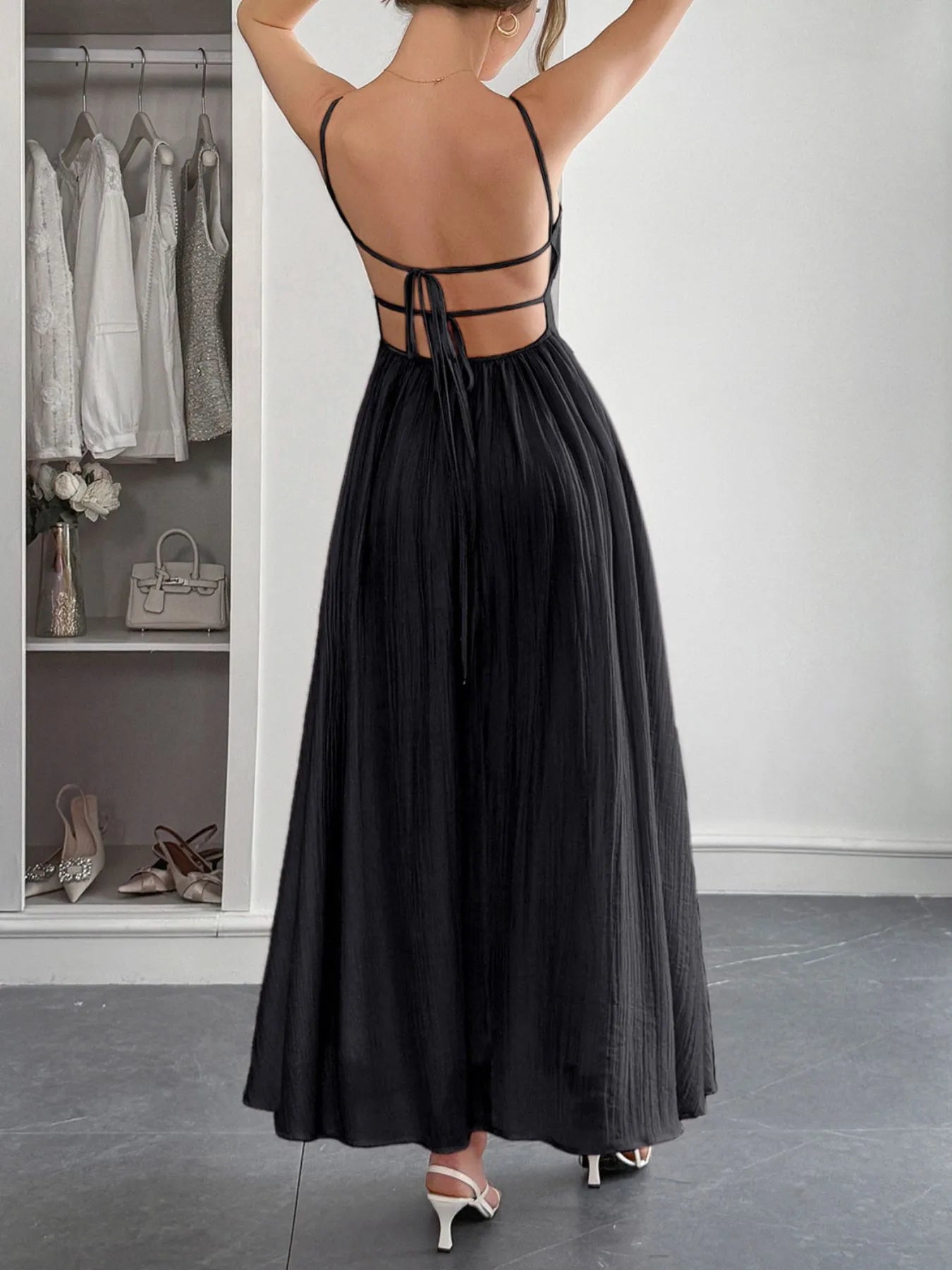 Texture Sweetheart Neck Backless Cami Dress Secondary image