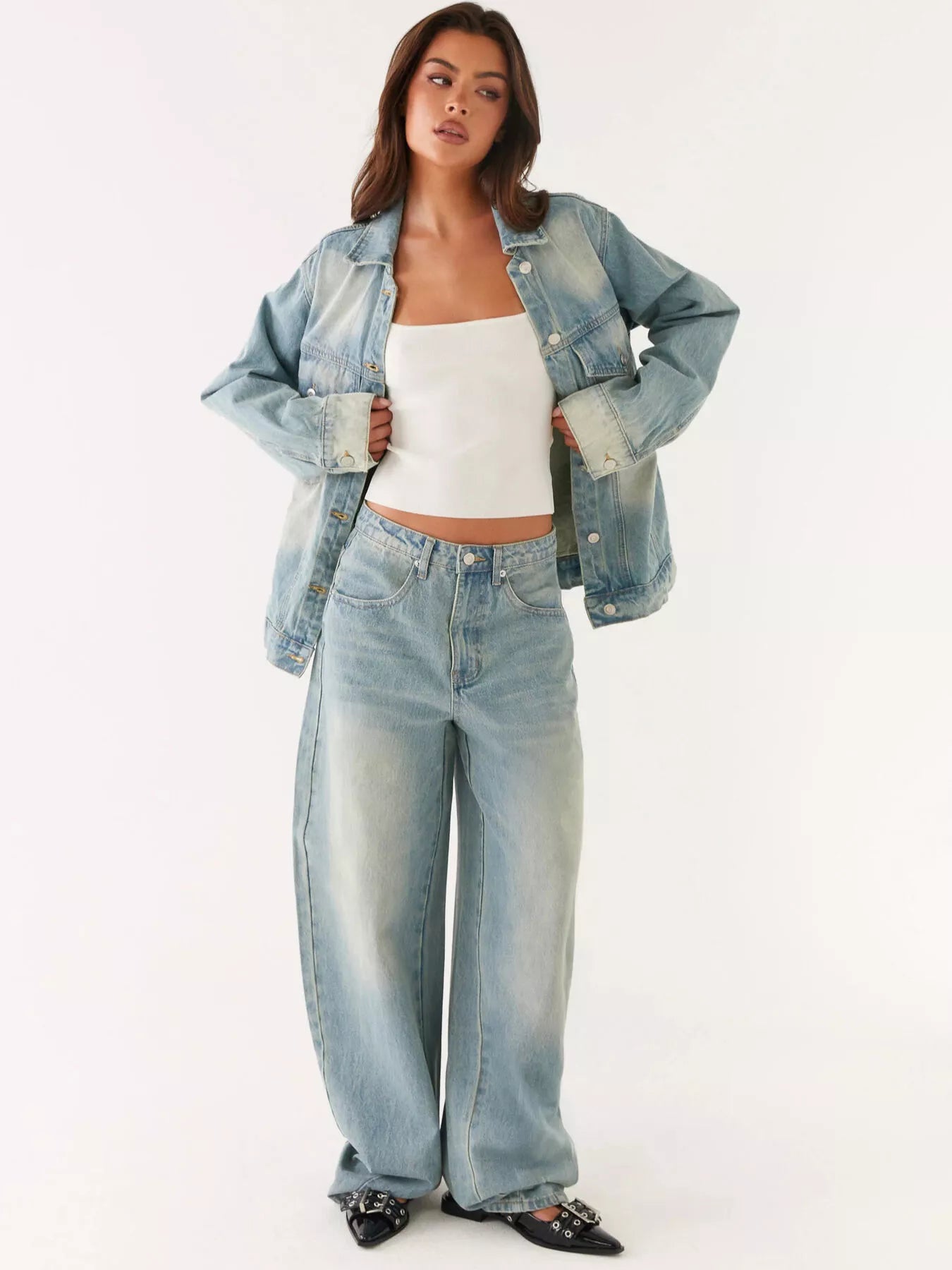 Button Up Denim Jacket and Jeans Set Secondary image