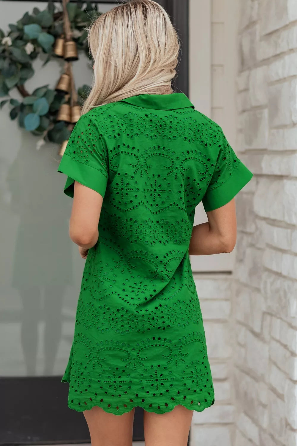 Eyelet Collared Neck Short Sleeve Dress Secondary image