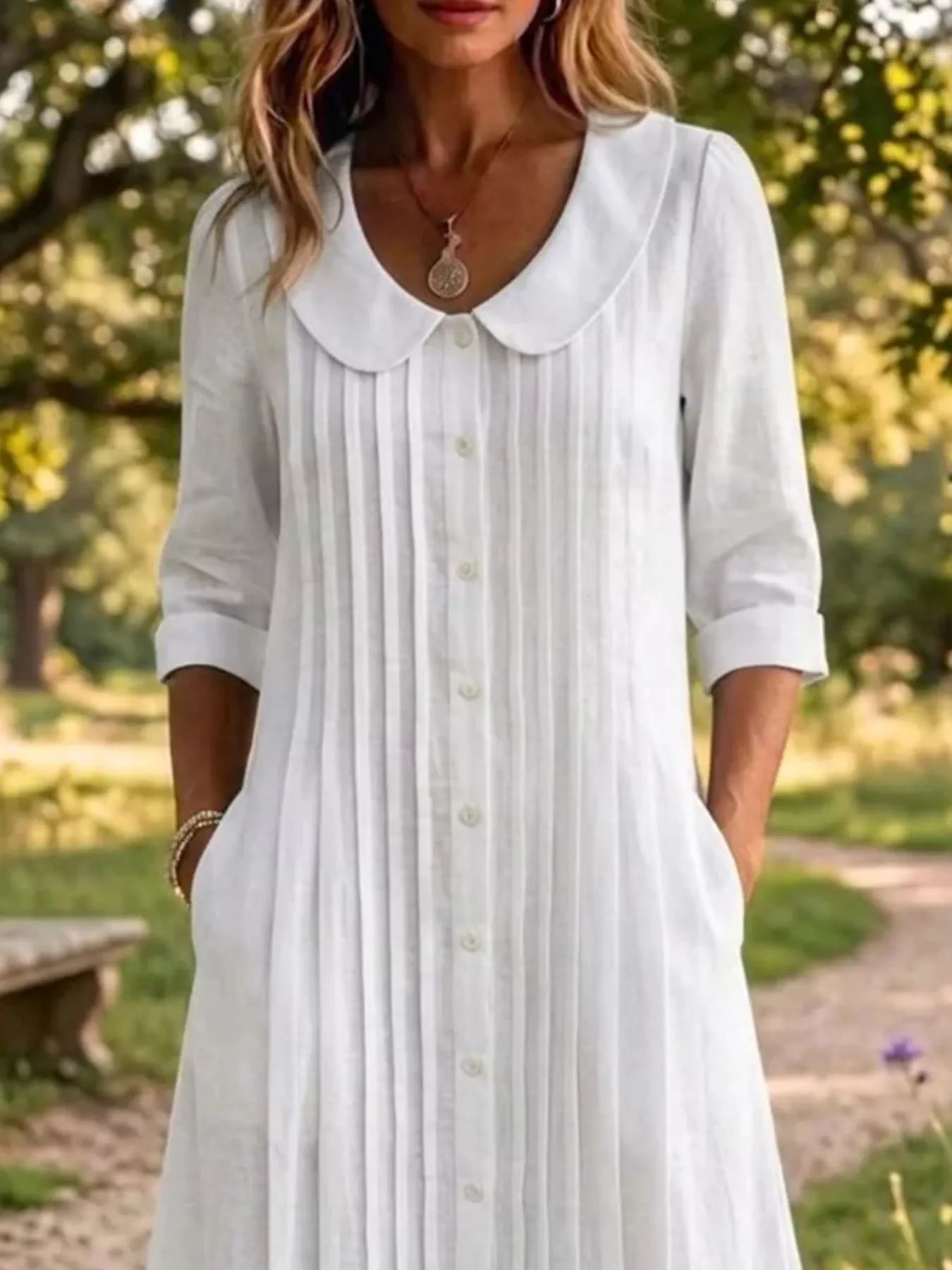 Full Size Peter Pan Collar Button Down Dress Plus Size Secondary image