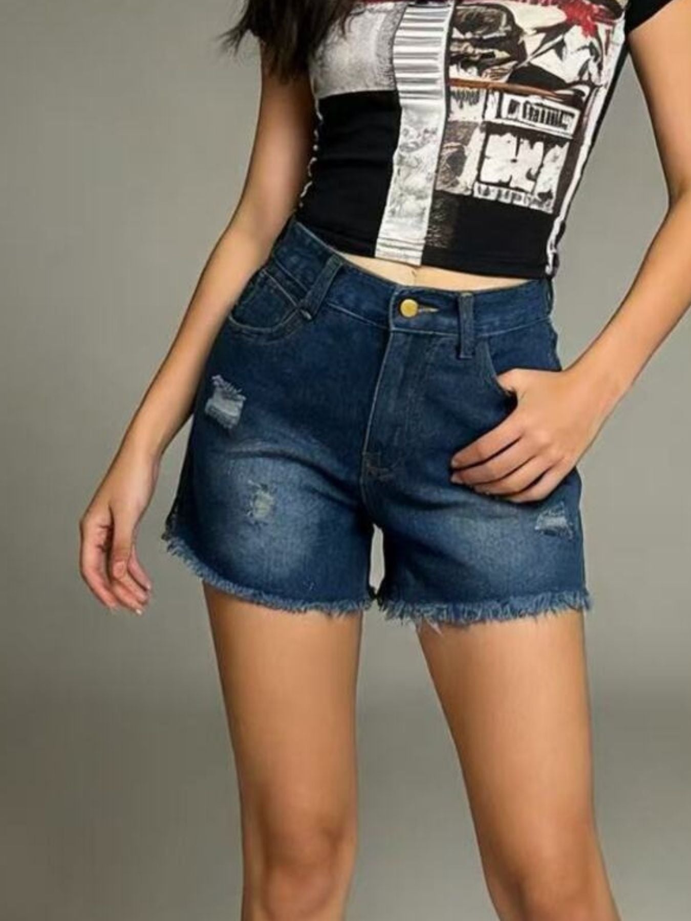 Distressed Frayed Hem Denim Shorts Secondary image