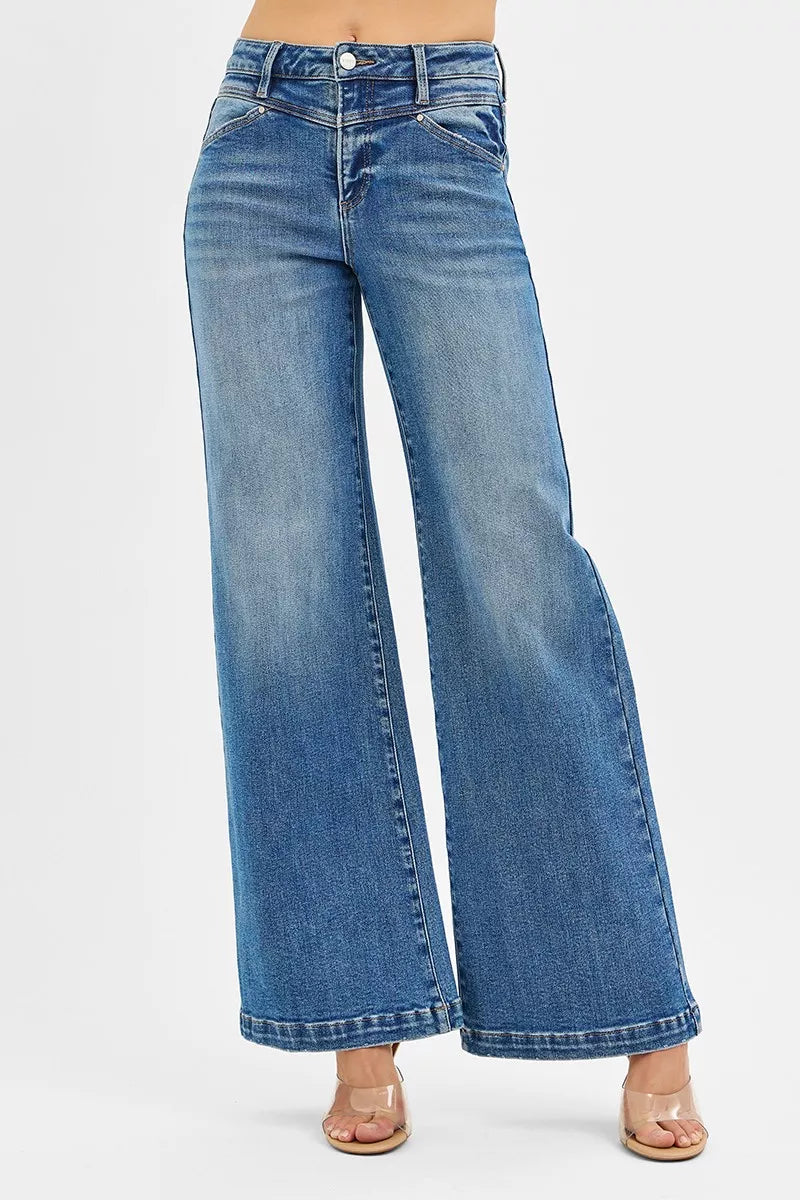 RISEN High Rise Wide Leg Jenas with Front Yoke and Heart Back Pocket Secondary image