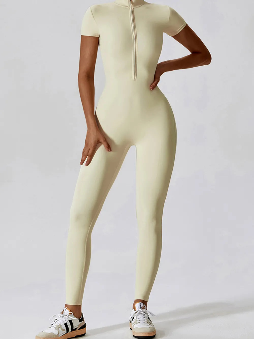Basic Bae Half Zip Short Sleeve Active Jumpsuit Secondary image
