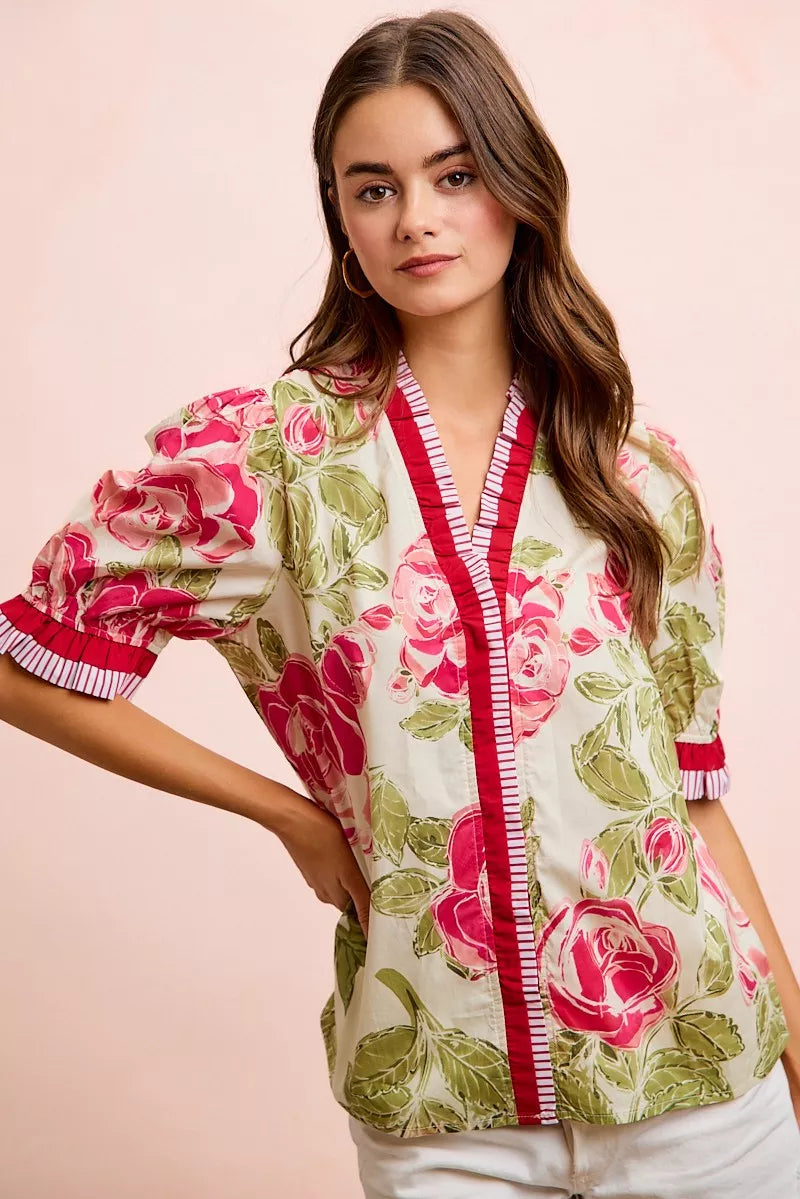 BiBi Floral Printed Woven Contrast Edge Ruffled Blouse Secondary image