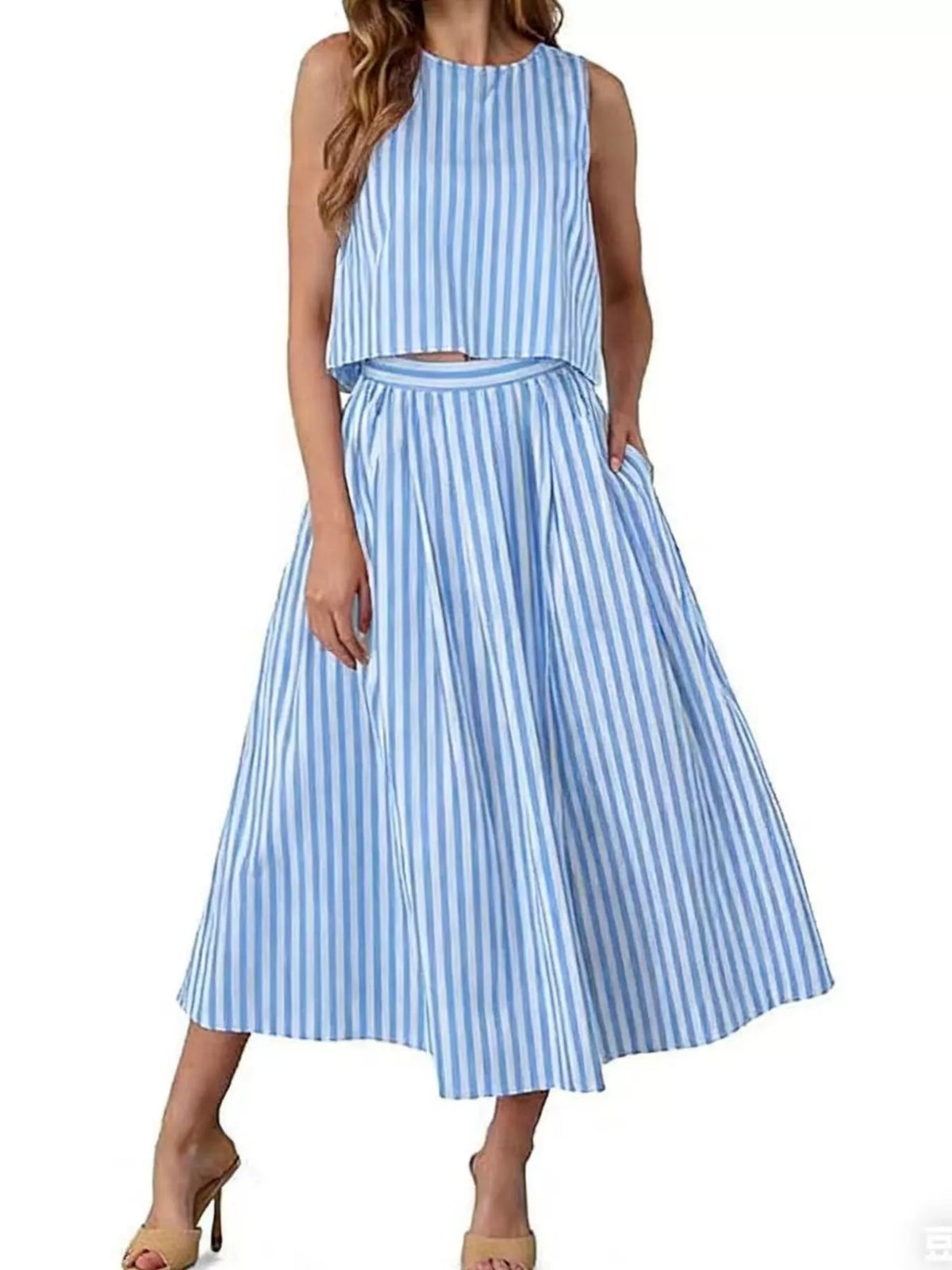 Striped Sleeveless Top and Midi Skirt Two-Piece Set - photo 10