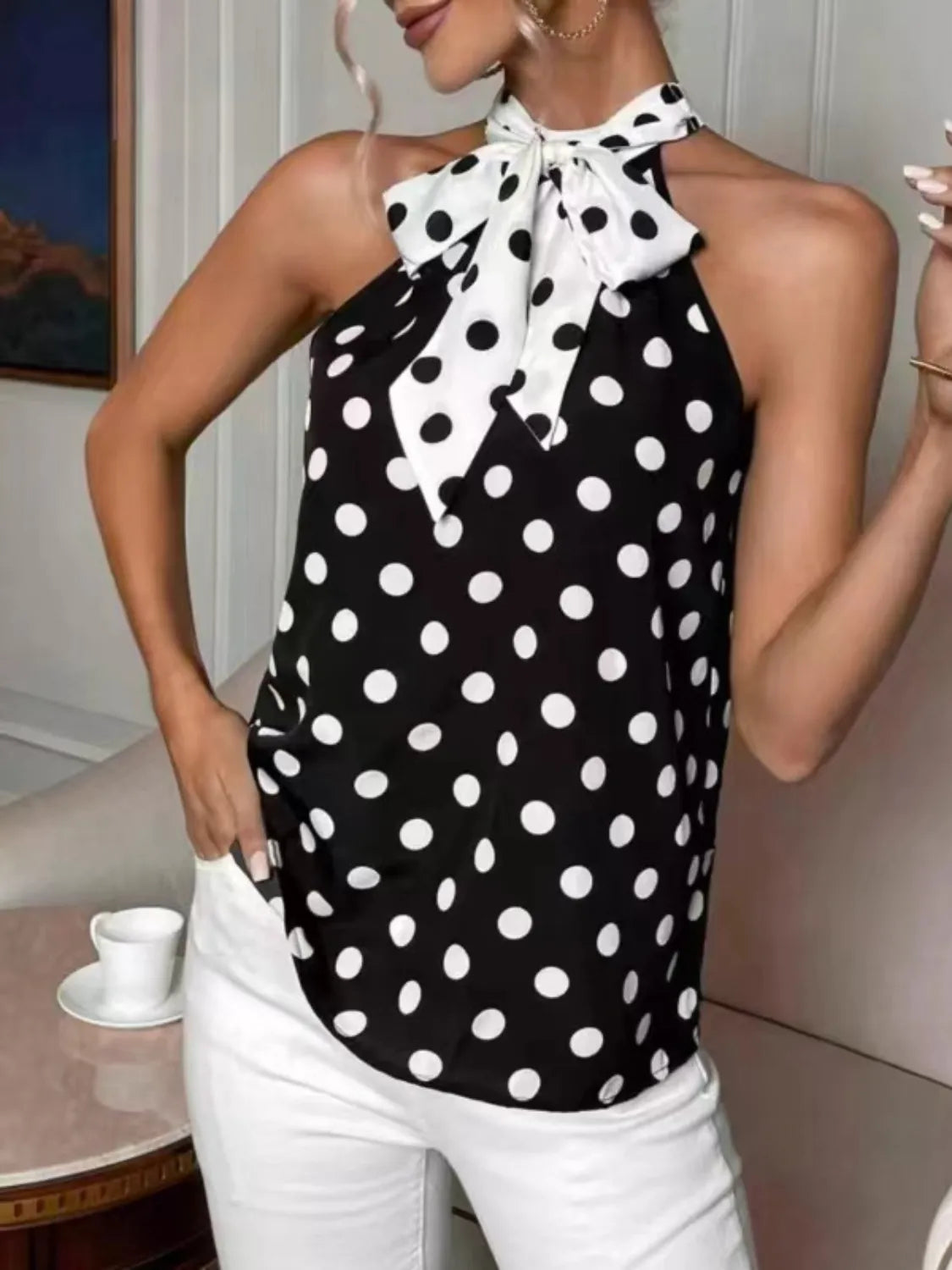 Polka Dot Tie Front Cami Secondary image