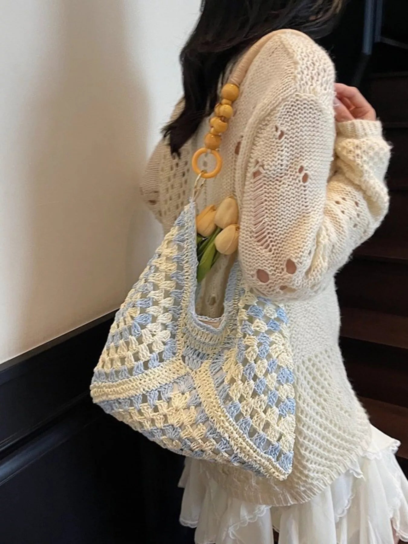 Contrast Crochet Shoulder Bag Secondary image