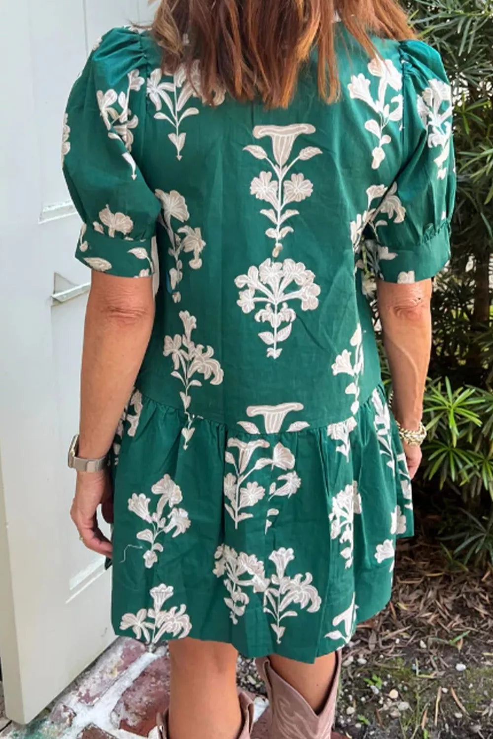 Frilled V Neck Puff Short Sleeve Floral Mini Dress Secondary image