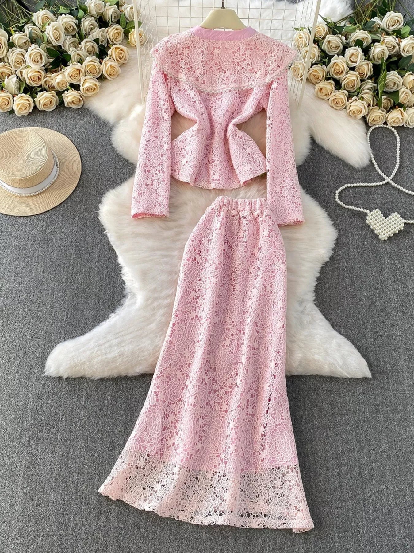 Lace Button Up Top and Skirt Set Secondary image
