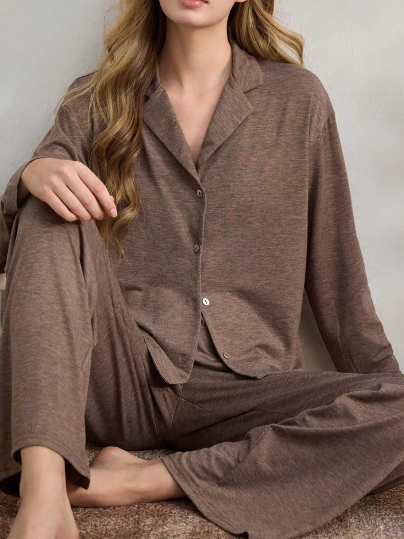 Button-Down Top and Wide-Leg Pants Lounge Set Secondary image