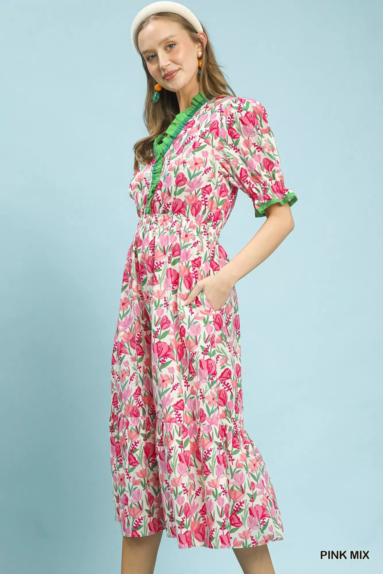 Umgee Floral Ruffle Trim Tiered Midi Dress Secondary image