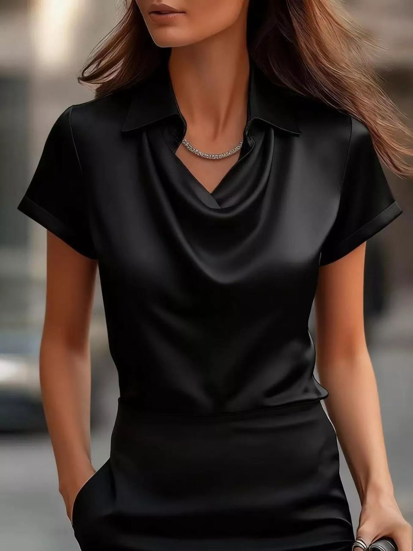 Full Size Satin Cowl Neck Blouse Plus Size Secondary image