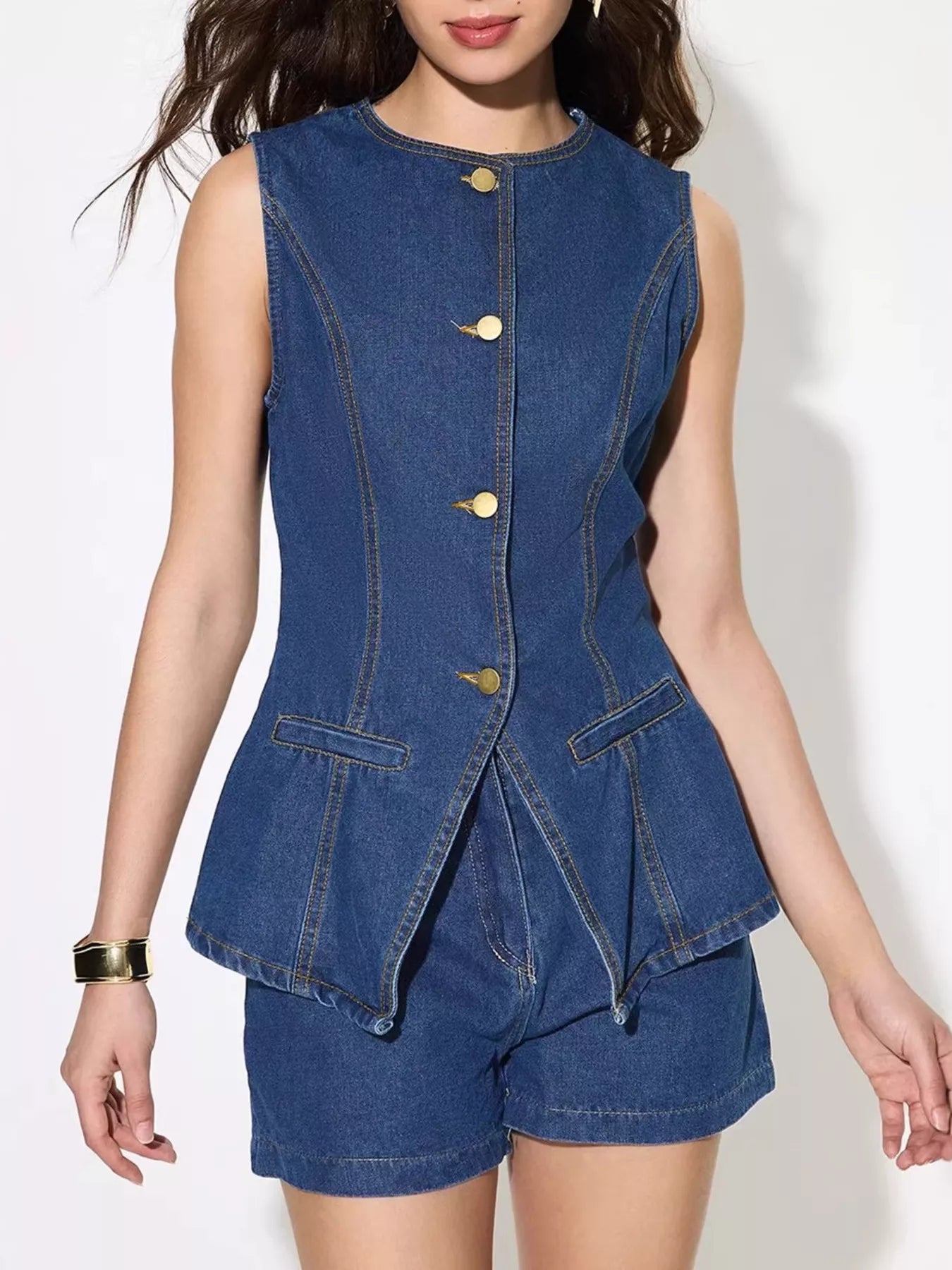 Button Up Sleeveless Denim Top Secondary image