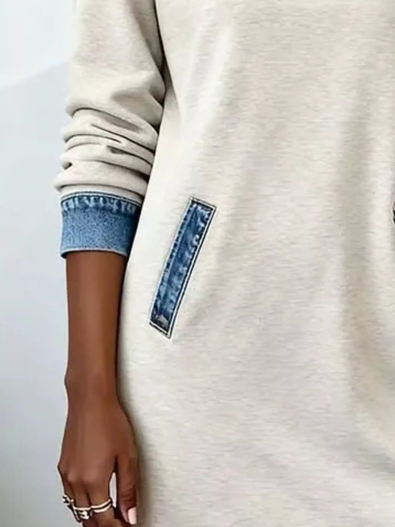 Full Size Denim Patchwork Hooded Sweatshirt Dress Plus Size Secondary image