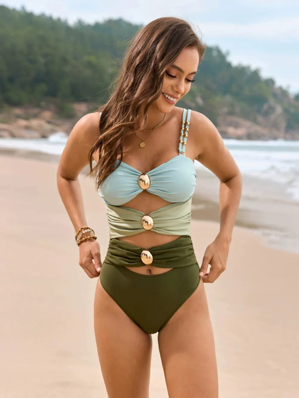 Color Block Sweetheart Neck One-Piece Swimwear Secondary image