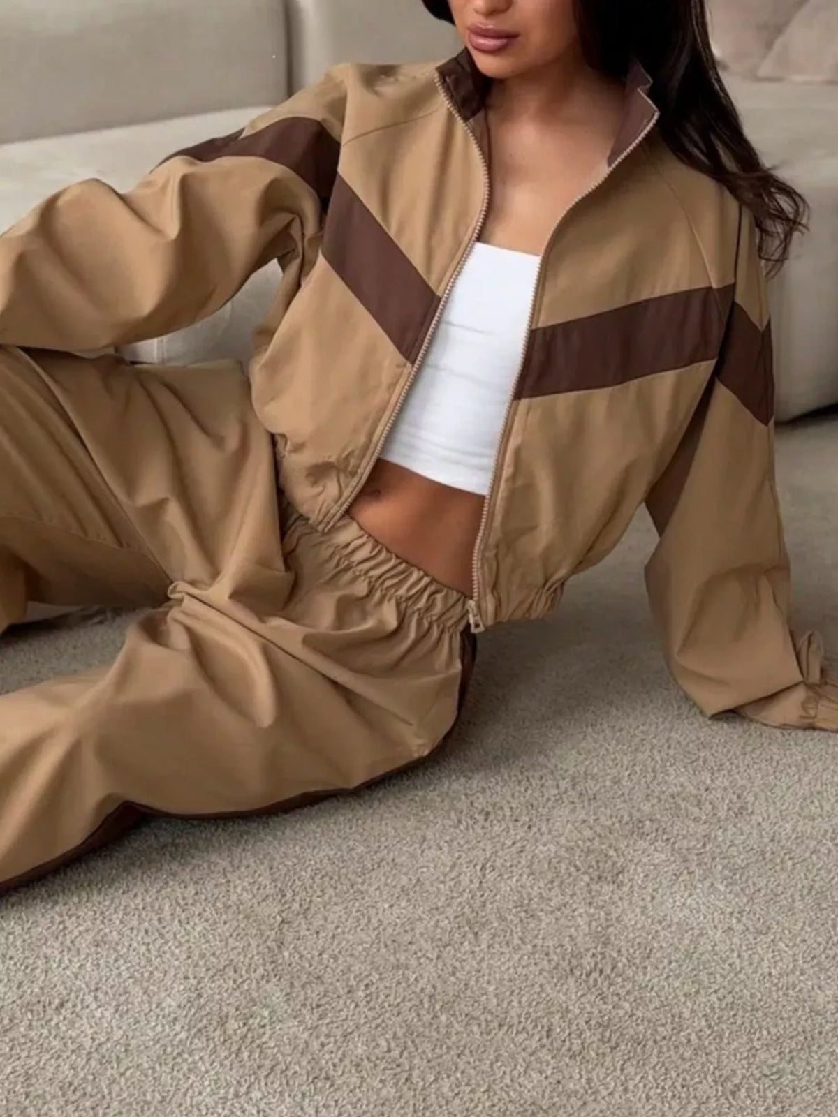Color Block Zip Up Outerwear and Pants Set - photo 3