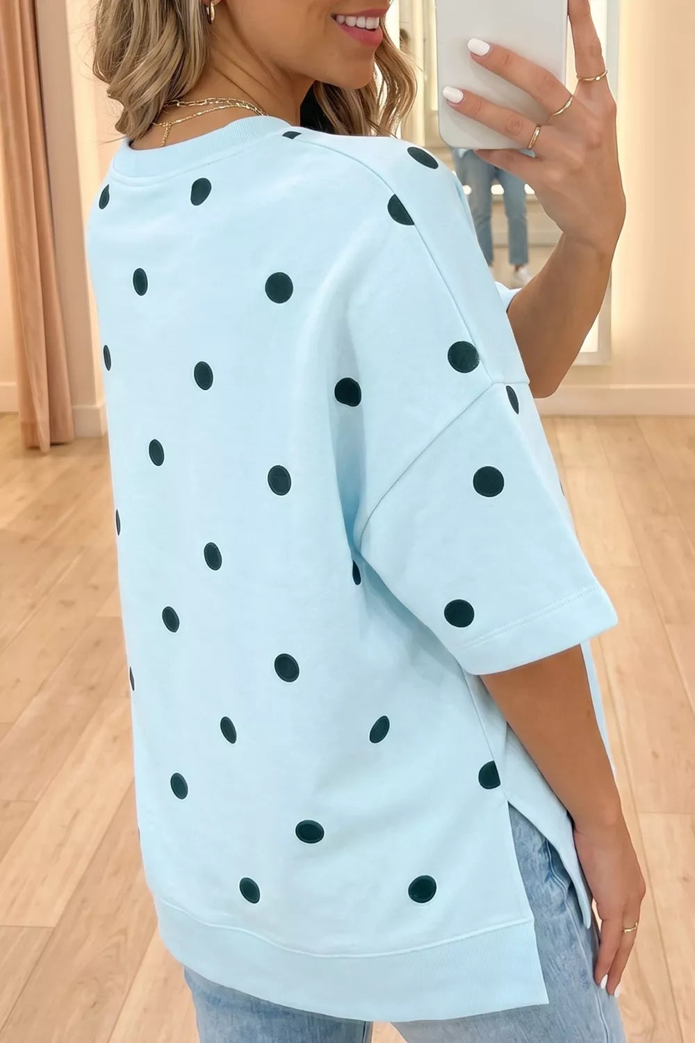 Polka Dot Print Crossed Seam Detail Oversize Tee Secondary image