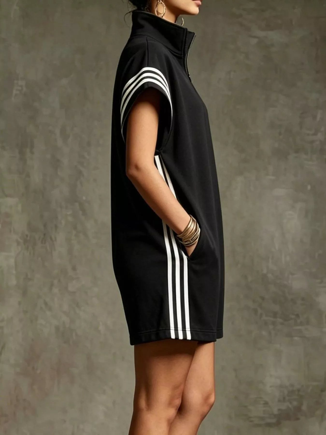 Striped Zip Front Short Sleeve Romper Secondary image