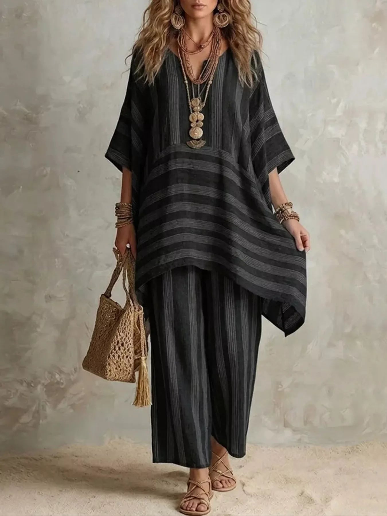 Bohemian Stripe Top and Pants Set Secondary image
