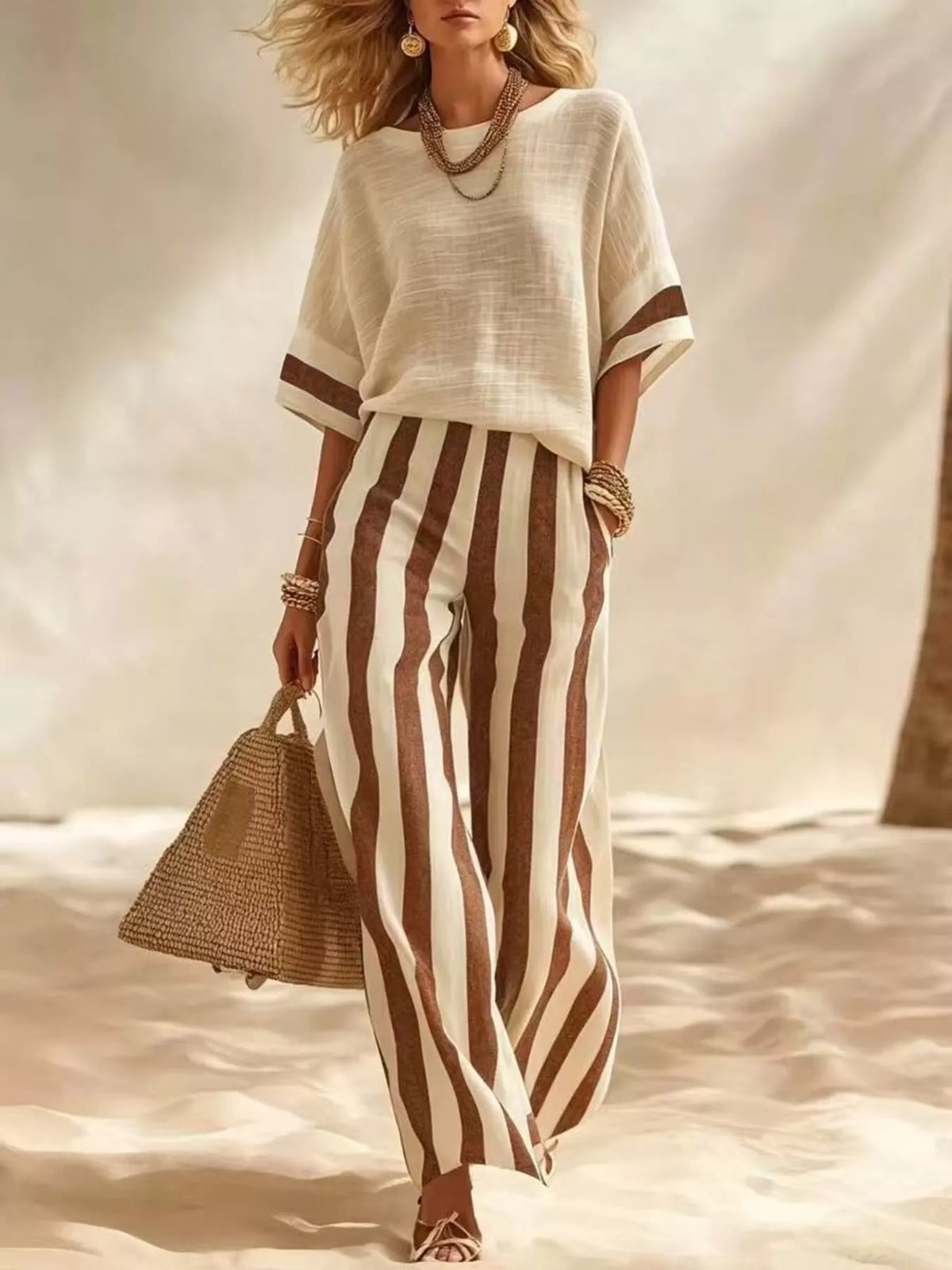 Full Size Striped Half Sleeve Top and Pants Set Plus Size - photo 7