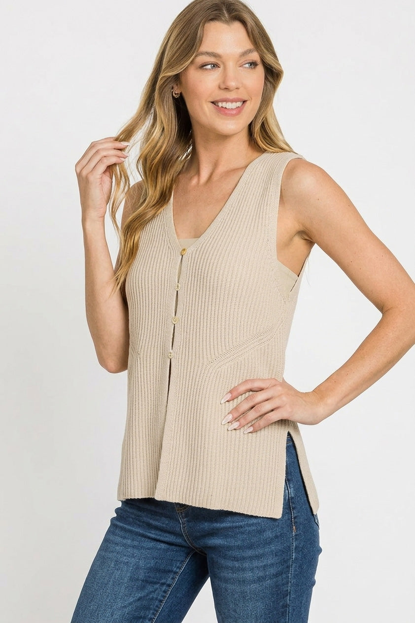 Zenana 4 Buttons Ribbed Sweater Vest Secondary image