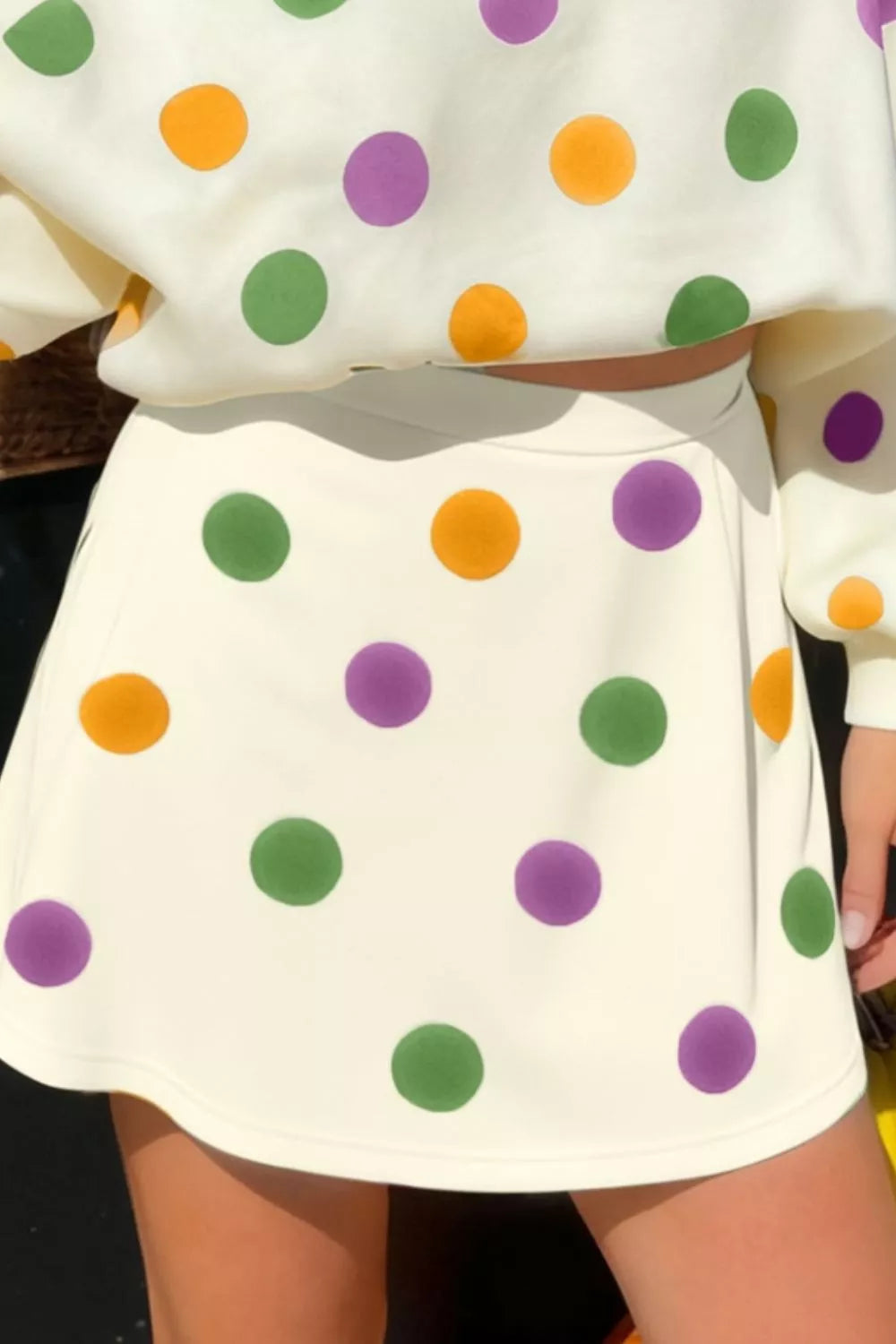 Polka Dot V-Neck Top and Skirt Set Secondary image