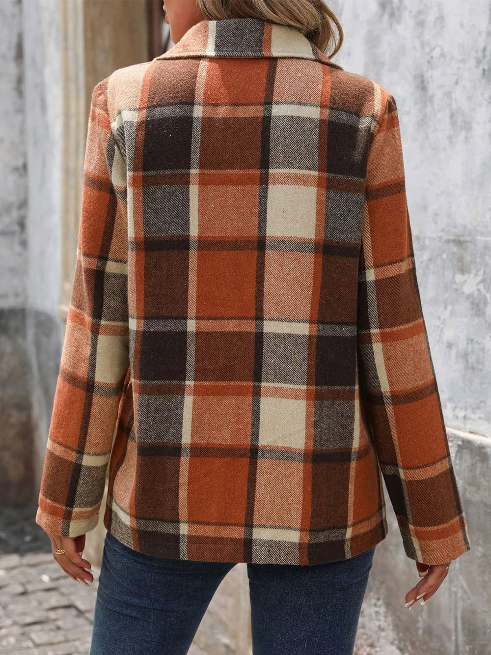 Perfee Plaid Button Down Lapel Collar Blazer Secondary image