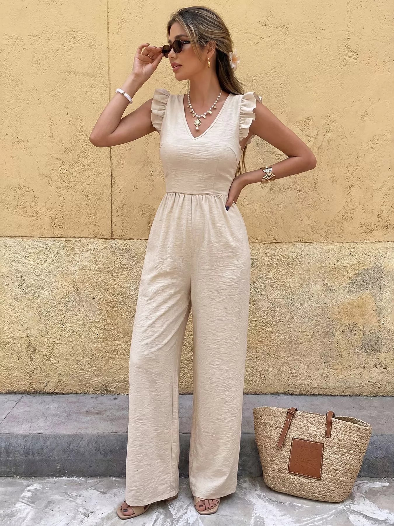 Ruffled V-Neck Wide Leg Jumpsuit Secondary image
