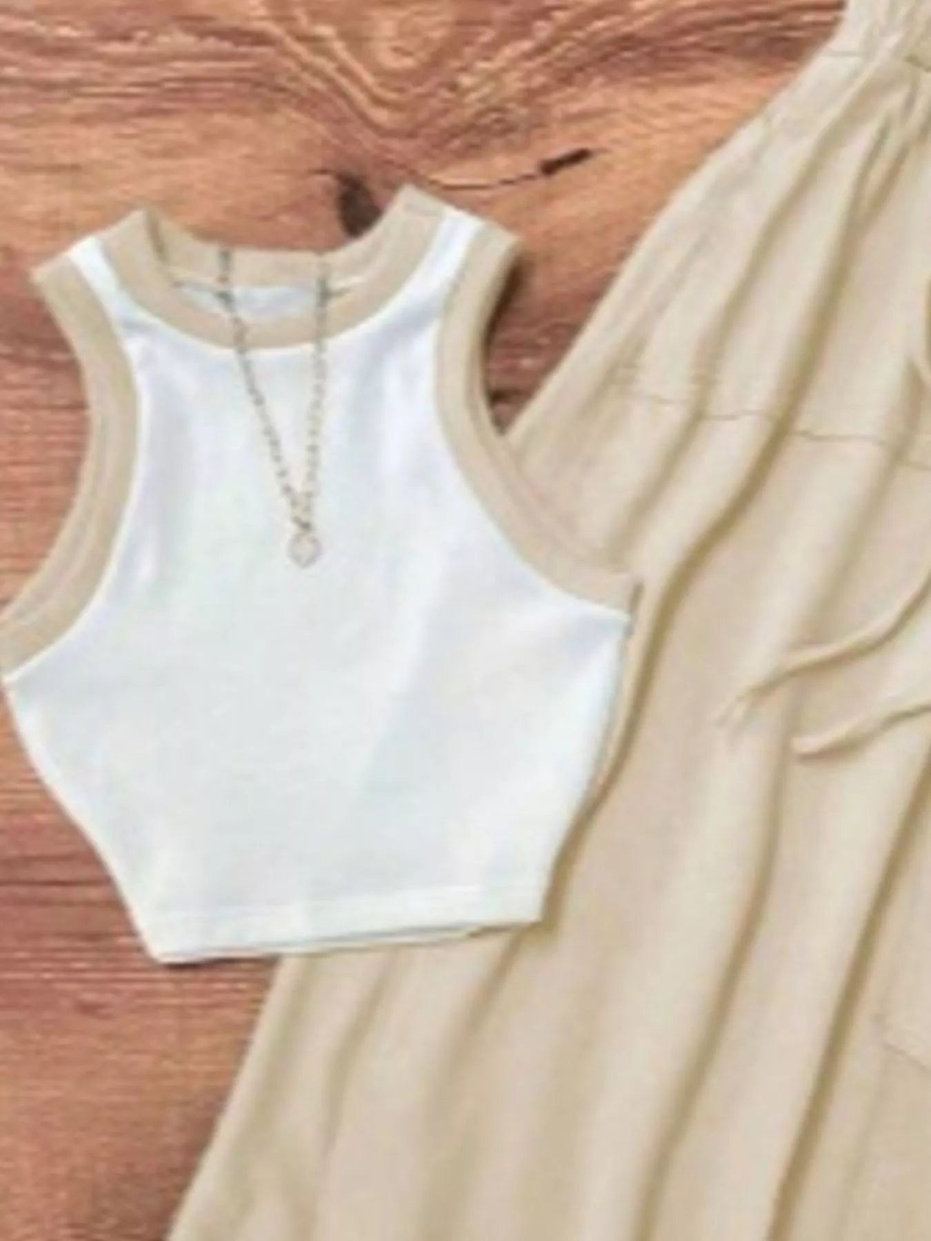 Contrast Trim Tank and Drawstring Waist Skirt Set Secondary image