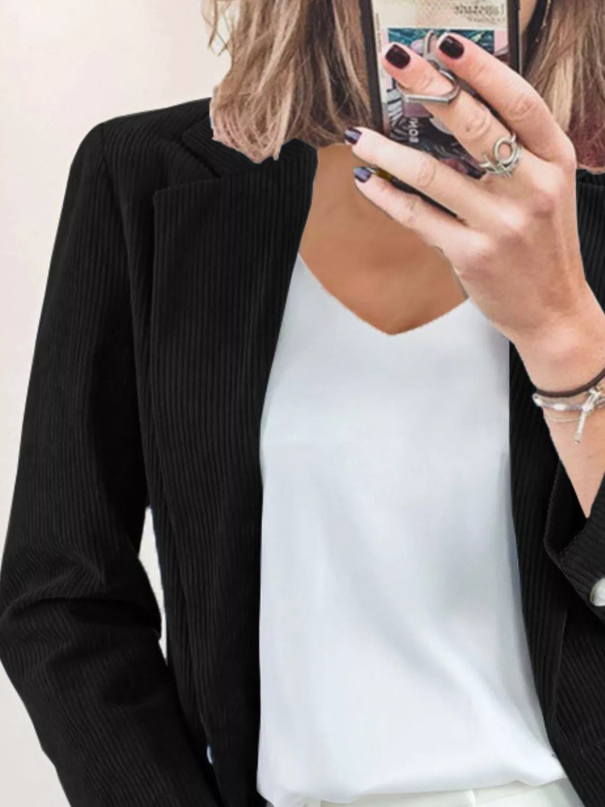 Corduroy Lapel Collar Casual Blazer - photo 6