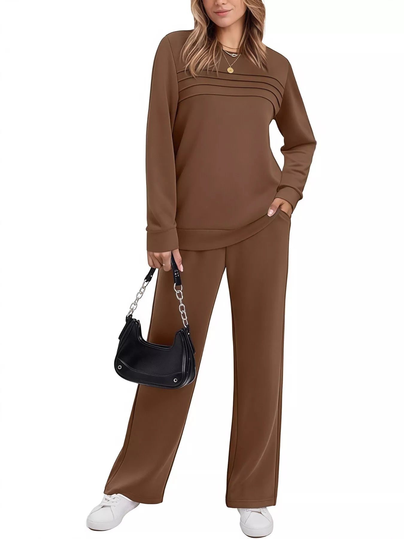 Full Size Casual Long Sleeve Top and Pants Set Plus Size Secondary image