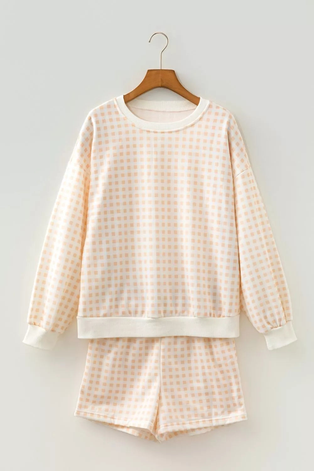 Gingham Long Sleeve Sweatshirt and Shorts Set – Pastel Yellow - photo 7