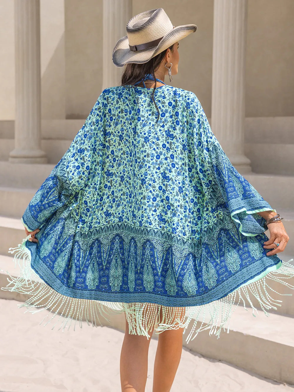 Fringe Printed Open Front Cover-Up Secondary image