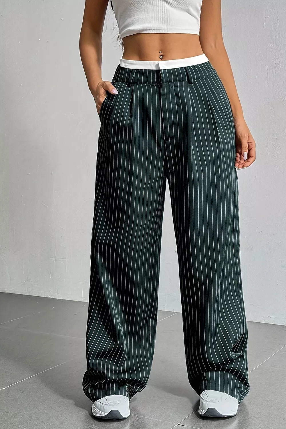 High-Waisted Pinstripe Wide-Leg Pants Secondary image