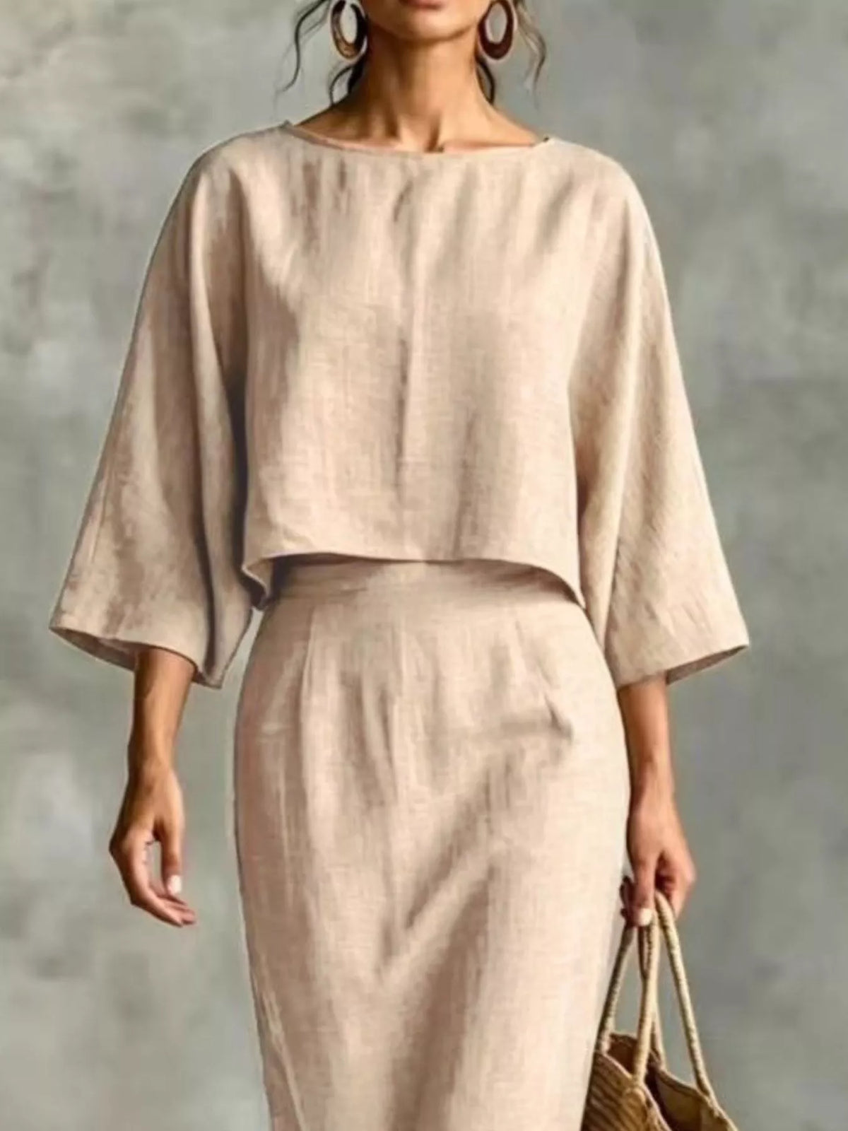 Full Size Solid Color Cropped Top and Midi Skirt Set Plus Size - photo 8