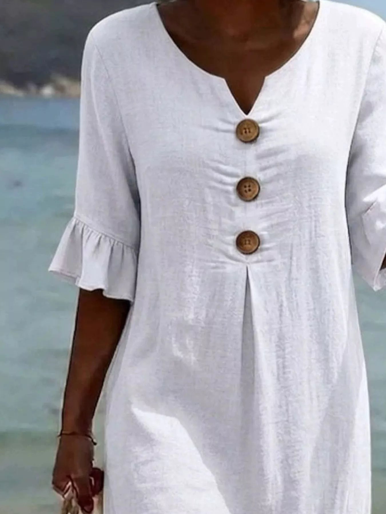 Full Size Casual Decor Button Dress with Ruffle Sleeves Plus Size Secondary image