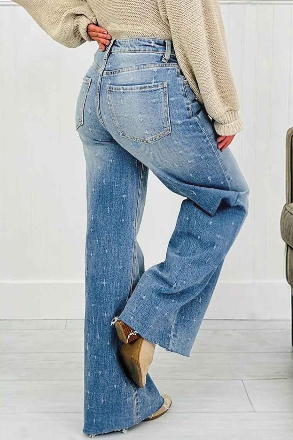 Distressed Detail Tummy Control Raw Hem Jeans Secondary image