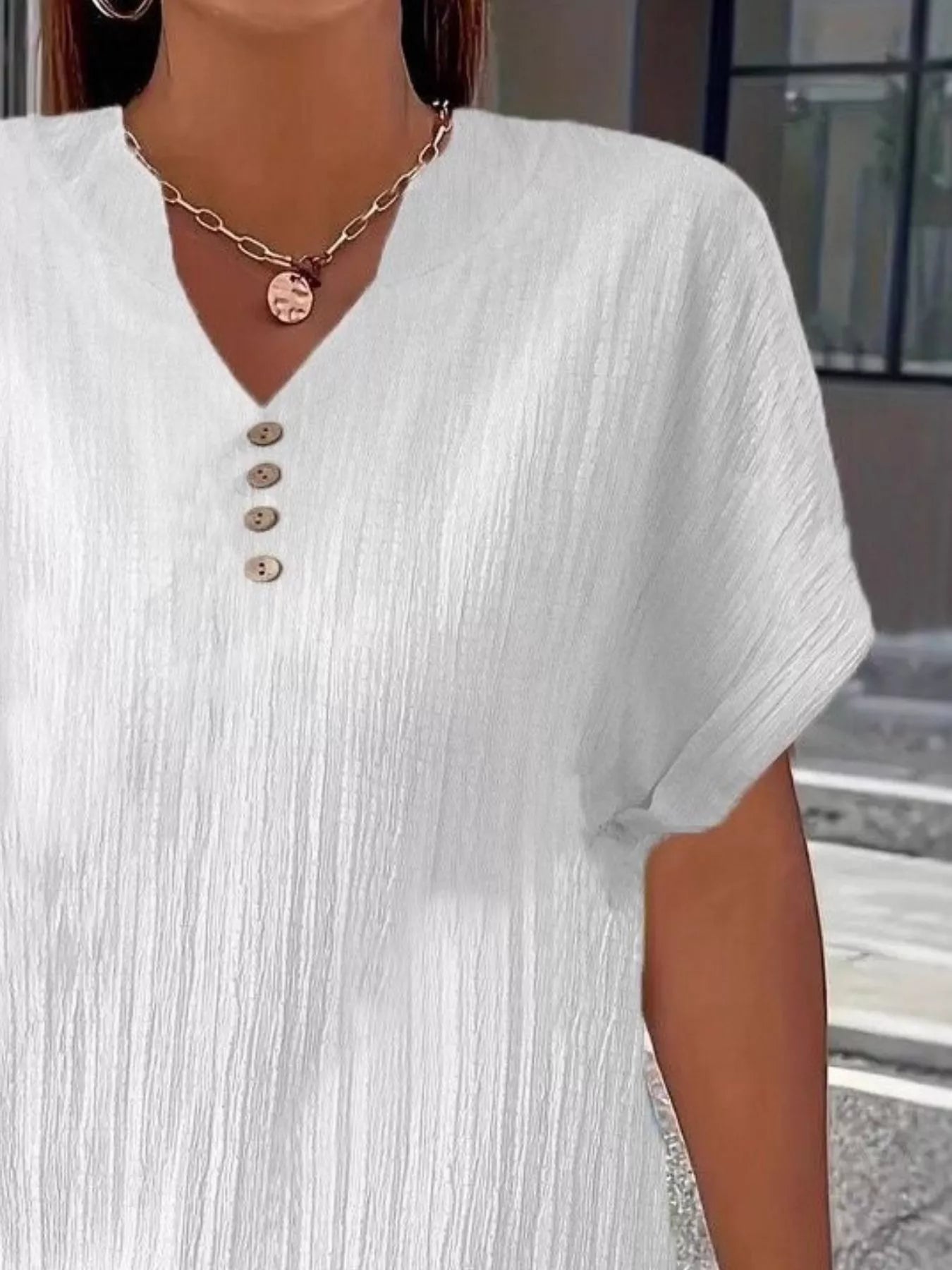 Plus Size Notched Short Sleeve Textured Top Secondary image